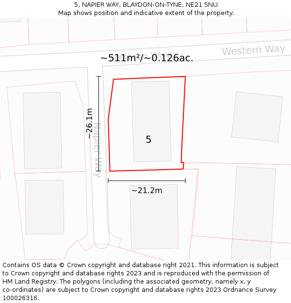 5, NAPIER WAY, BLAYDON-ON-TYNE, NE21 5NU: Plot and title map