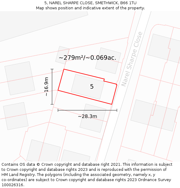 5, NAREL SHARPE CLOSE, SMETHWICK, B66 1TU: Plot and title map