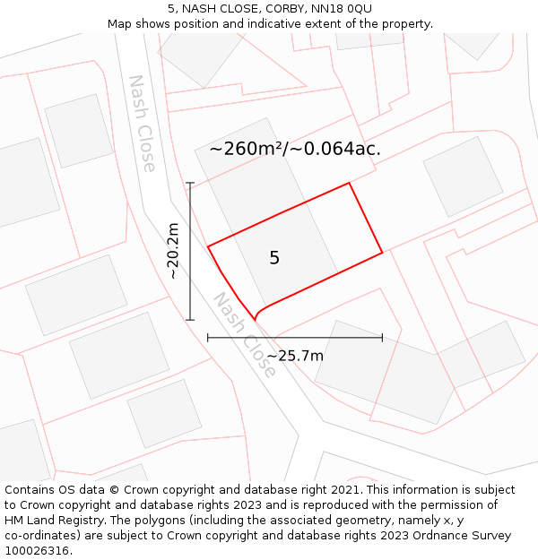 5, NASH CLOSE, CORBY, NN18 0QU: Plot and title map