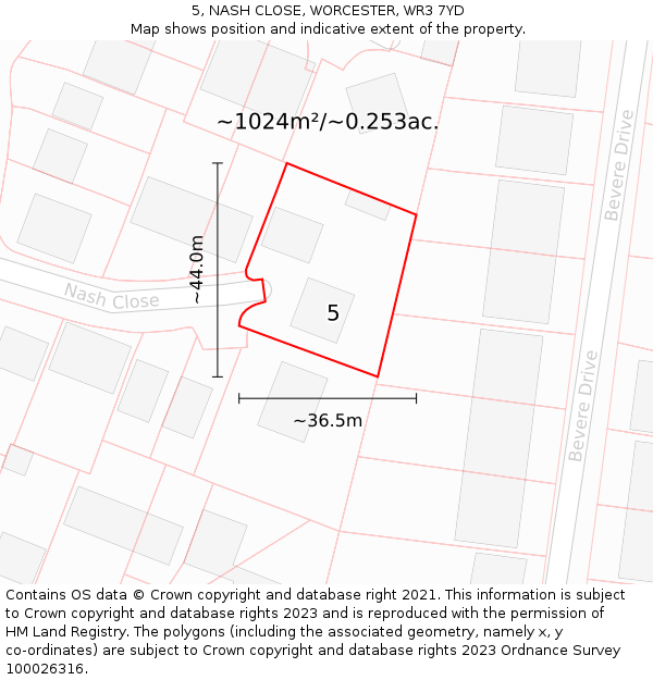 5, NASH CLOSE, WORCESTER, WR3 7YD: Plot and title map