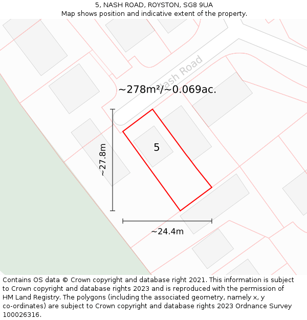 5, NASH ROAD, ROYSTON, SG8 9UA: Plot and title map