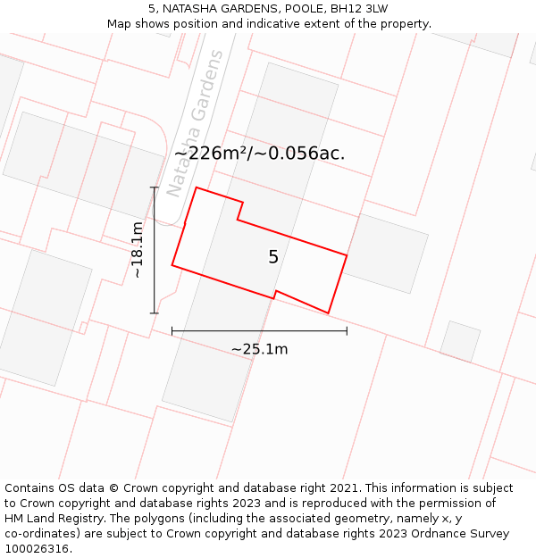 5, NATASHA GARDENS, POOLE, BH12 3LW: Plot and title map