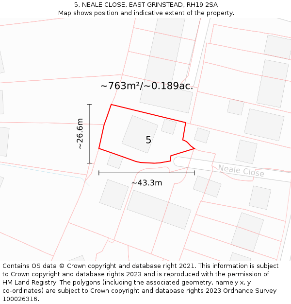 5, NEALE CLOSE, EAST GRINSTEAD, RH19 2SA: Plot and title map