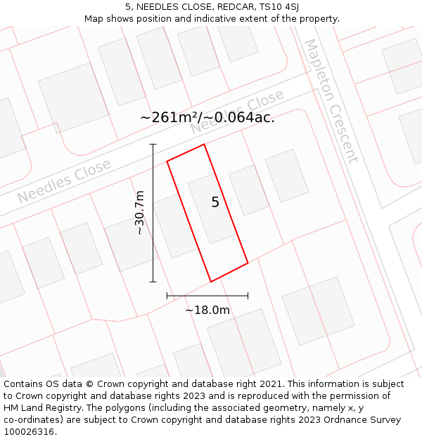 5, NEEDLES CLOSE, REDCAR, TS10 4SJ: Plot and title map