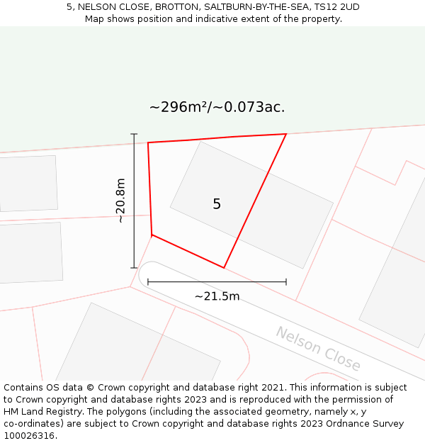 5, NELSON CLOSE, BROTTON, SALTBURN-BY-THE-SEA, TS12 2UD: Plot and title map