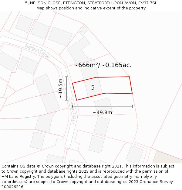 5, NELSON CLOSE, ETTINGTON, STRATFORD-UPON-AVON, CV37 7SL: Plot and title map