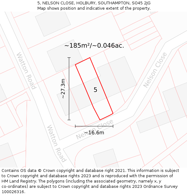 5, NELSON CLOSE, HOLBURY, SOUTHAMPTON, SO45 2JG: Plot and title map
