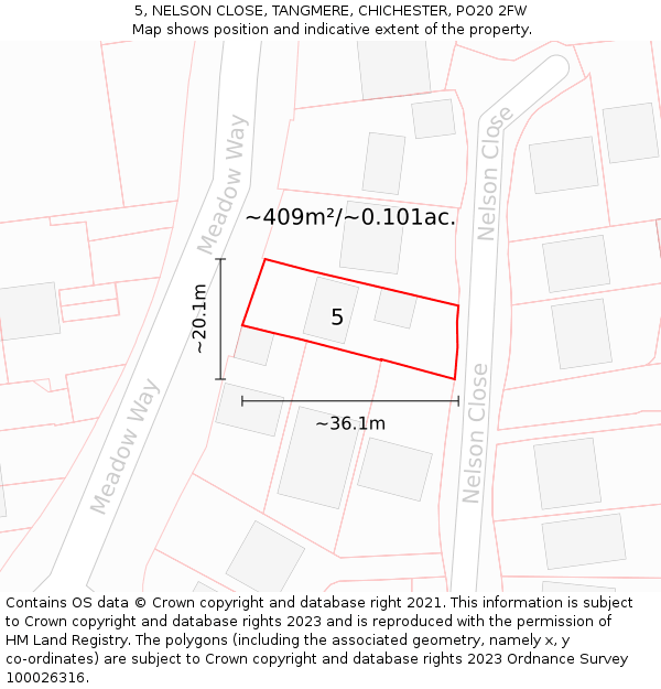 5, NELSON CLOSE, TANGMERE, CHICHESTER, PO20 2FW: Plot and title map