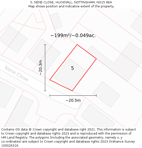 5, NENE CLOSE, HUCKNALL, NOTTINGHAM, NG15 6EA: Plot and title map