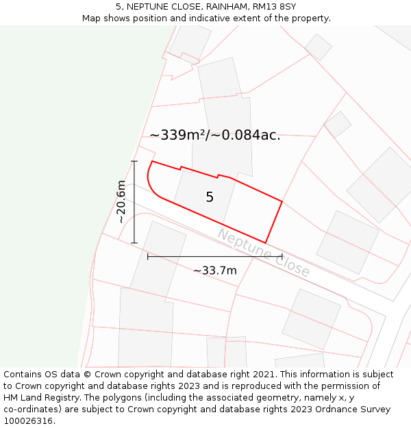 5, NEPTUNE CLOSE, RAINHAM, RM13 8SY: Plot and title map