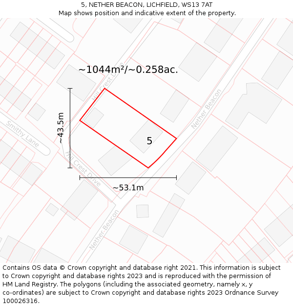 5, NETHER BEACON, LICHFIELD, WS13 7AT: Plot and title map