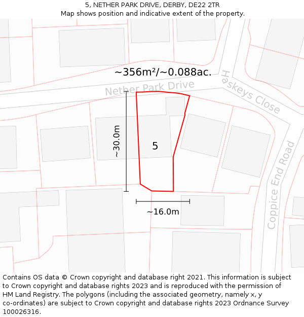 5, NETHER PARK DRIVE, DERBY, DE22 2TR: Plot and title map