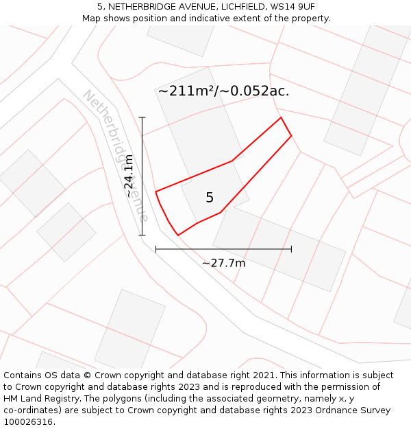 5, NETHERBRIDGE AVENUE, LICHFIELD, WS14 9UF: Plot and title map