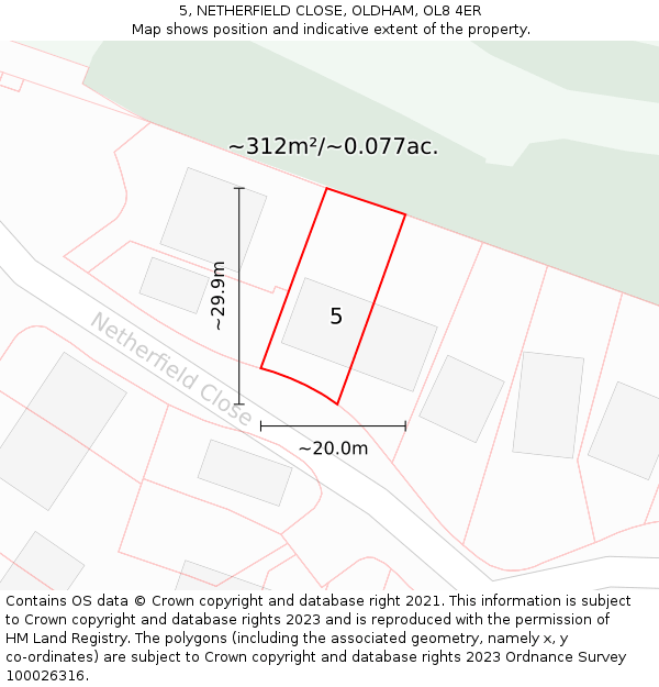 5, NETHERFIELD CLOSE, OLDHAM, OL8 4ER: Plot and title map