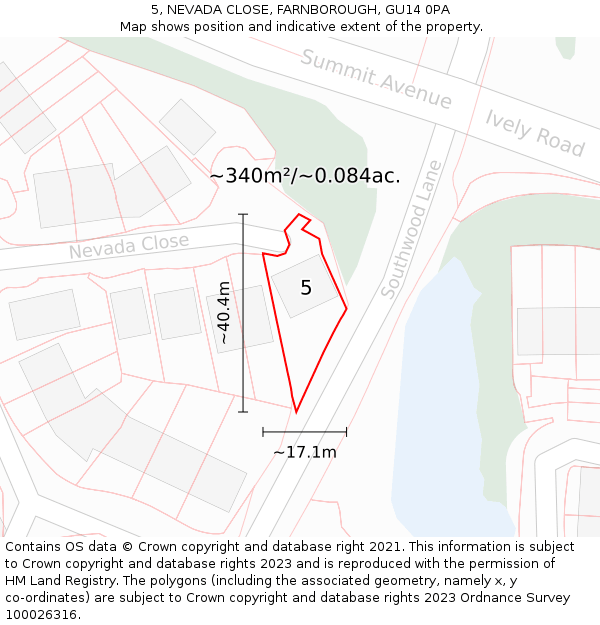 5, NEVADA CLOSE, FARNBOROUGH, GU14 0PA: Plot and title map