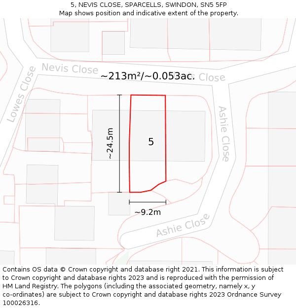 5, NEVIS CLOSE, SPARCELLS, SWINDON, SN5 5FP: Plot and title map