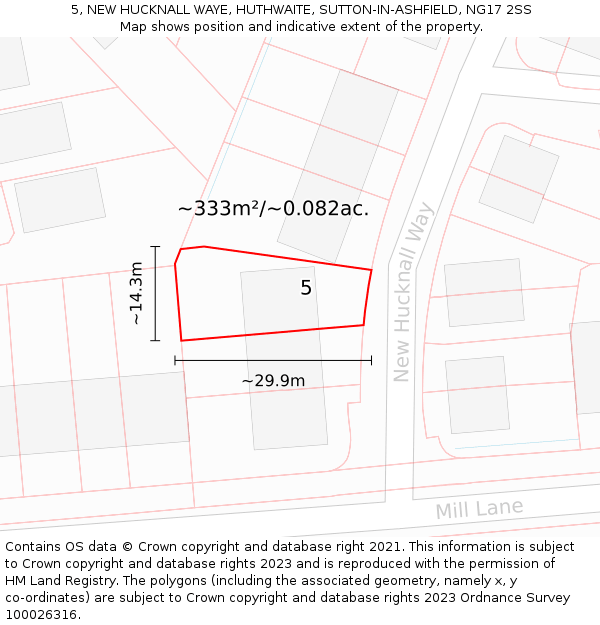 5, NEW HUCKNALL WAYE, HUTHWAITE, SUTTON-IN-ASHFIELD, NG17 2SS: Plot and title map