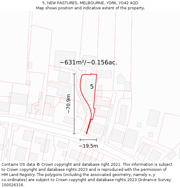 5, NEW PASTURES, MELBOURNE, YORK, YO42 4QD: Plot and title map