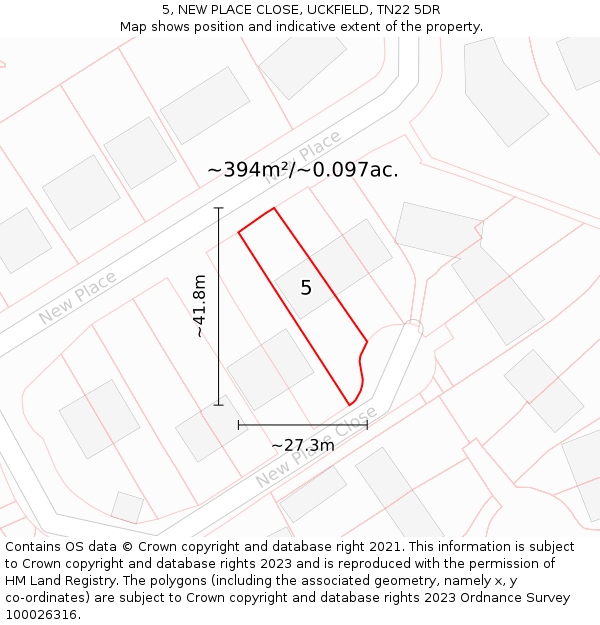5, NEW PLACE CLOSE, UCKFIELD, TN22 5DR: Plot and title map