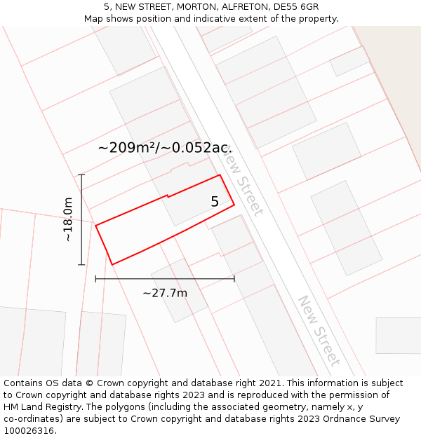 5, NEW STREET, MORTON, ALFRETON, DE55 6GR: Plot and title map