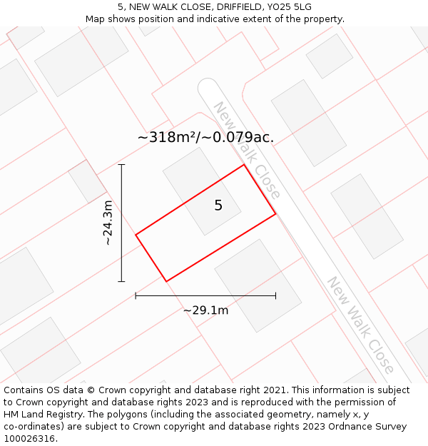 5, NEW WALK CLOSE, DRIFFIELD, YO25 5LG: Plot and title map
