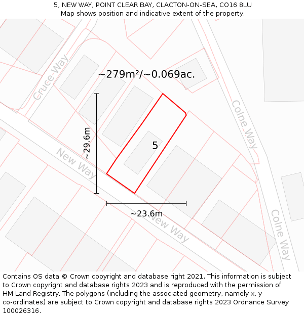 5, NEW WAY, POINT CLEAR BAY, CLACTON-ON-SEA, CO16 8LU: Plot and title map
