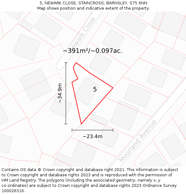 5, NEWARK CLOSE, STAINCROSS, BARNSLEY, S75 6NN: Plot and title map