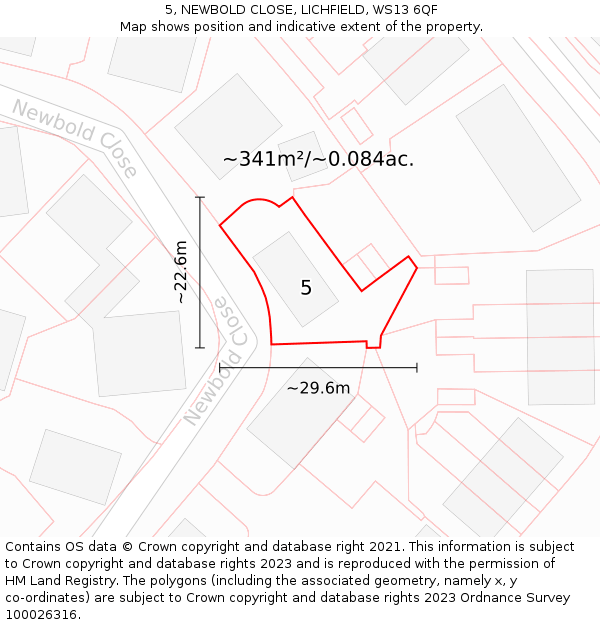 5, NEWBOLD CLOSE, LICHFIELD, WS13 6QF: Plot and title map