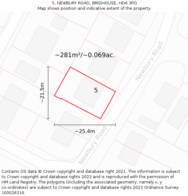 5, NEWBURY ROAD, BRIGHOUSE, HD6 3PG: Plot and title map