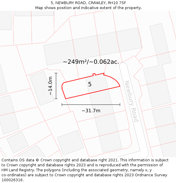5, NEWBURY ROAD, CRAWLEY, RH10 7SF: Plot and title map