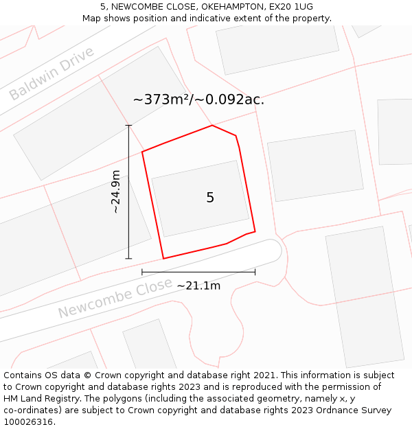 5, NEWCOMBE CLOSE, OKEHAMPTON, EX20 1UG: Plot and title map