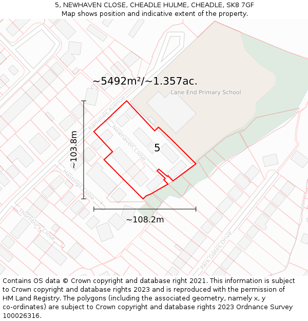 5, NEWHAVEN CLOSE, CHEADLE HULME, CHEADLE, SK8 7GF: Plot and title map
