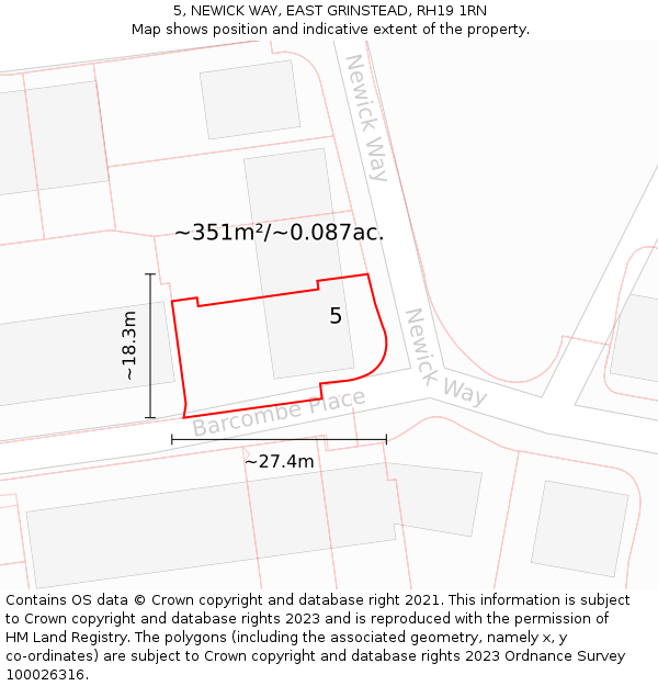 5, NEWICK WAY, EAST GRINSTEAD, RH19 1RN: Plot and title map