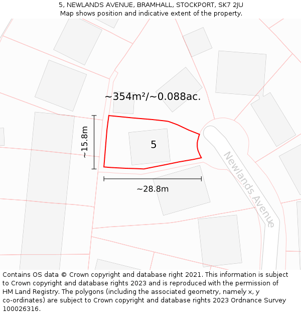 5, NEWLANDS AVENUE, BRAMHALL, STOCKPORT, SK7 2JU: Plot and title map