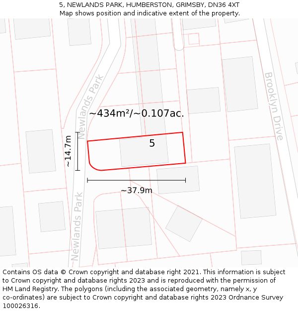 5, NEWLANDS PARK, HUMBERSTON, GRIMSBY, DN36 4XT: Plot and title map