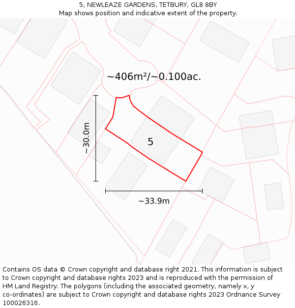 5, NEWLEAZE GARDENS, TETBURY, GL8 8BY: Plot and title map