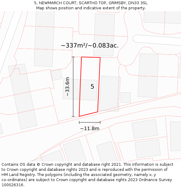 5, NEWMARCH COURT, SCARTHO TOP, GRIMSBY, DN33 3SL: Plot and title map