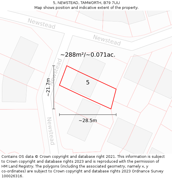 5, NEWSTEAD, TAMWORTH, B79 7UU: Plot and title map