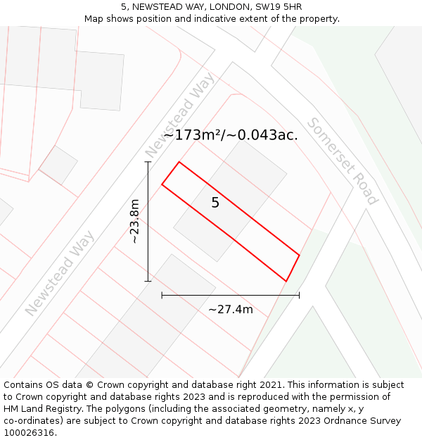 5, NEWSTEAD WAY, LONDON, SW19 5HR: Plot and title map