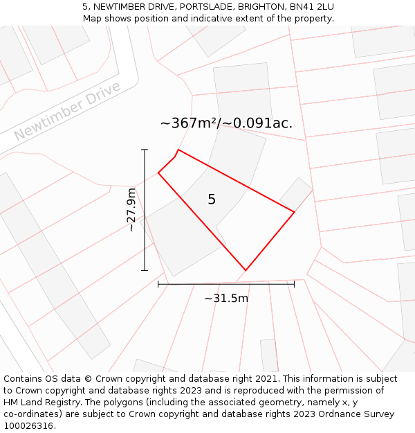5, NEWTIMBER DRIVE, PORTSLADE, BRIGHTON, BN41 2LU: Plot and title map