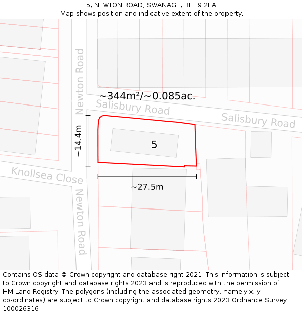 5, NEWTON ROAD, SWANAGE, BH19 2EA: Plot and title map