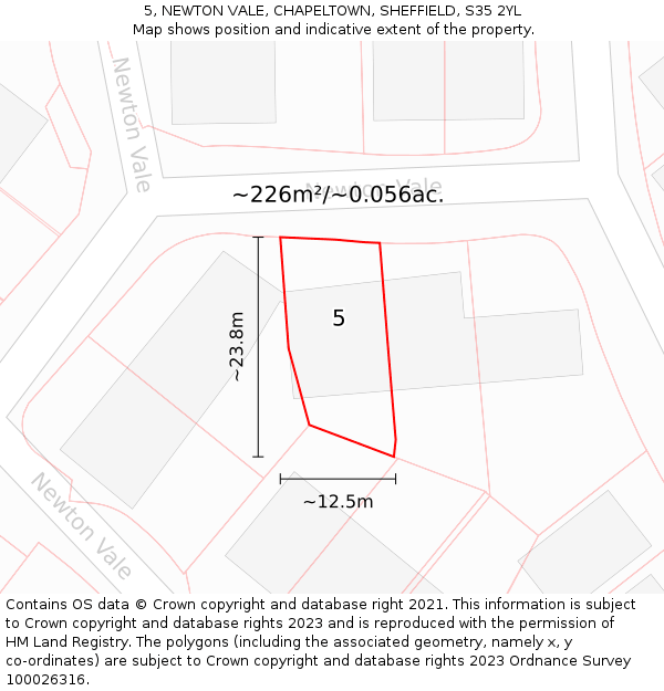 5, NEWTON VALE, CHAPELTOWN, SHEFFIELD, S35 2YL: Plot and title map