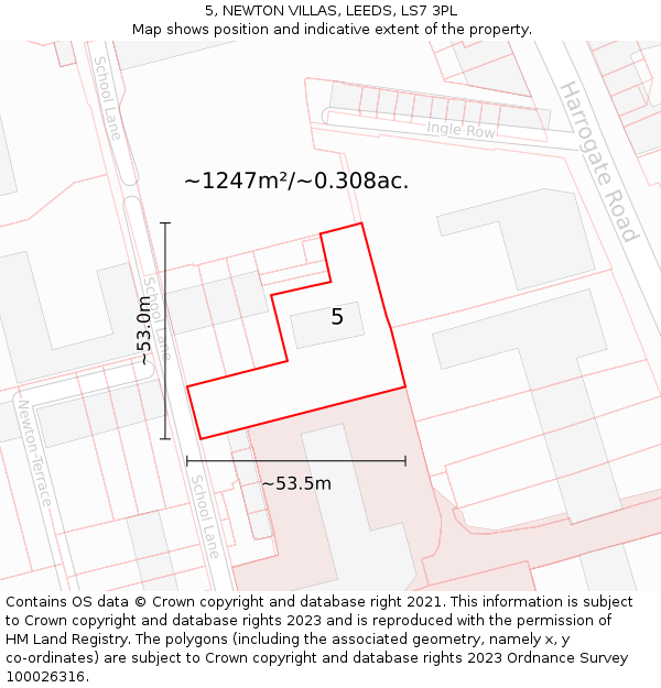 5, NEWTON VILLAS, LEEDS, LS7 3PL: Plot and title map