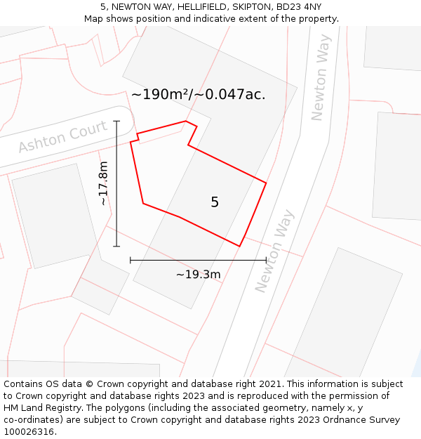 5, NEWTON WAY, HELLIFIELD, SKIPTON, BD23 4NY: Plot and title map