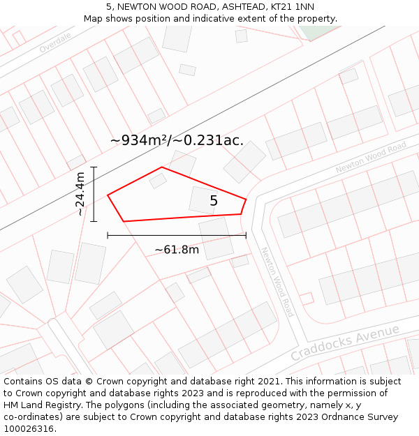 5, NEWTON WOOD ROAD, ASHTEAD, KT21 1NN: Plot and title map
