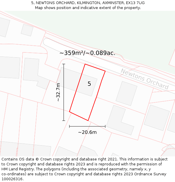 5, NEWTONS ORCHARD, KILMINGTON, AXMINSTER, EX13 7UG: Plot and title map
