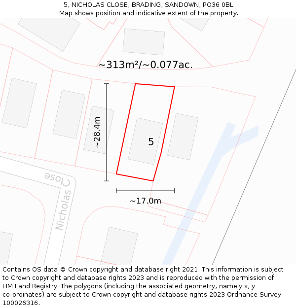 5, NICHOLAS CLOSE, BRADING, SANDOWN, PO36 0BL: Plot and title map