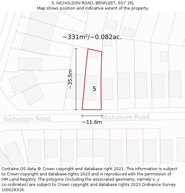 5, NICHOLSON ROAD, BENFLEET, SS7 1RL: Plot and title map