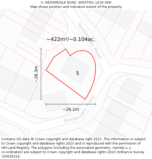 5, NIDDERDALE ROAD, WIGSTON, LE18 3XW: Plot and title map