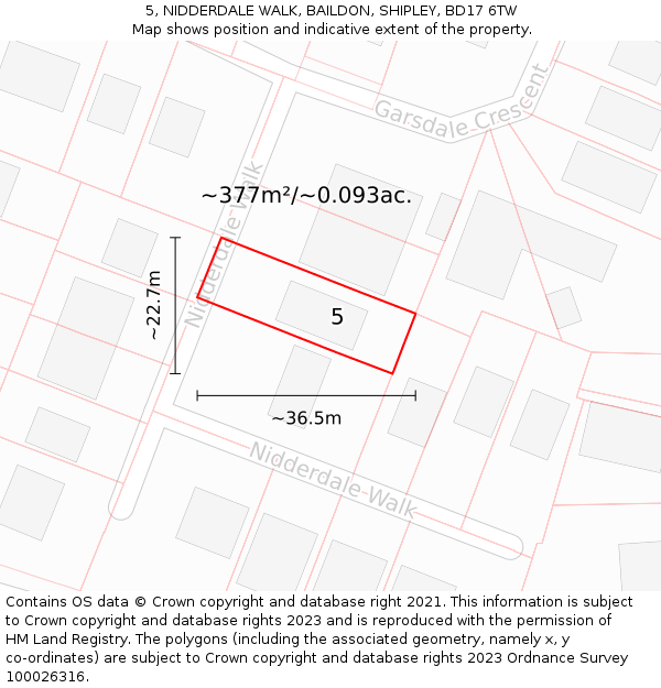 5, NIDDERDALE WALK, BAILDON, SHIPLEY, BD17 6TW: Plot and title map